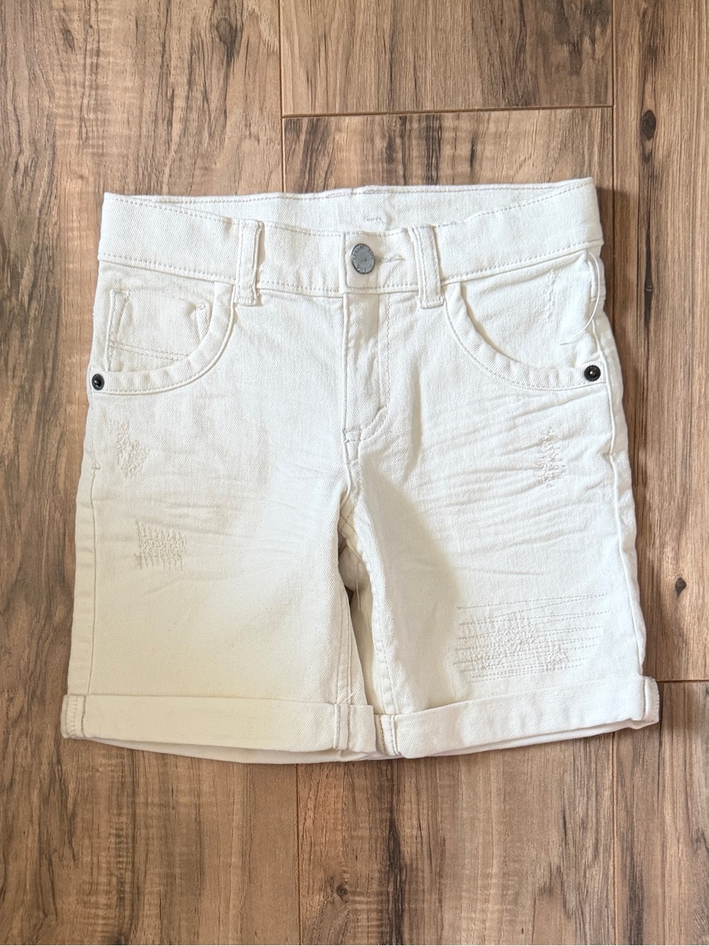 Kids White Rolled-Hem Cotton Shorts